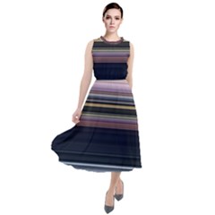 Horizontal Line Strokes Color Lines Round Neck Boho Dress by Pakjumat