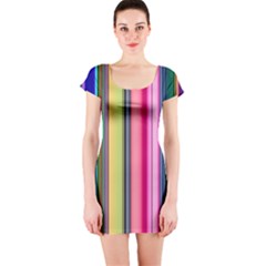 Pastel Colors Striped Pattern Short Sleeve Bodycon Dress by Pakjumat