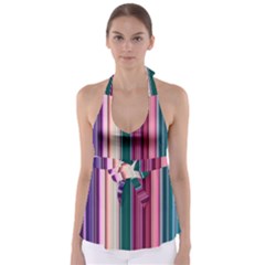 Vertical Line Color Lines Texture Tie Back Tankini Top