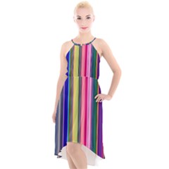 Pastel Colors Striped Pattern High-low Halter Chiffon Dress  by Pakjumat