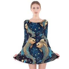 Fish Star Sign Long Sleeve Velvet Skater Dress