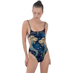 Fish Star Sign Tie Strap One Piece Swimsuit