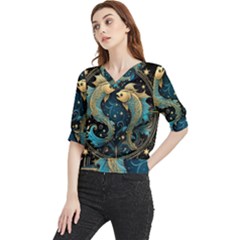 Fish Star Sign Quarter Sleeve Blouse