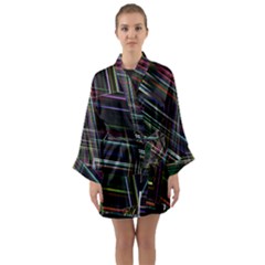 False Prismatic Black Background Long Sleeve Satin Kimono by Pakjumat