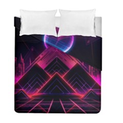 Synthwave City Retrowave Wave Duvet Cover Double Side (full/ Double Size) by Pakjumat