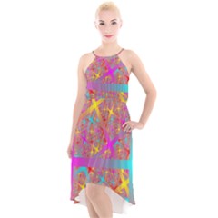 Geometric Abstract Colorful High-low Halter Chiffon Dress  by Pakjumat