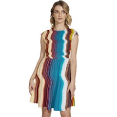 Line Vertical Lines Color Lines Cap Sleeve High Waist Dress by Pakjumat