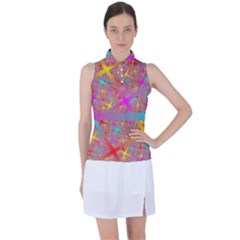 Geometric Abstract Colorful Women s Sleeveless Polo T-shirt by Pakjumat