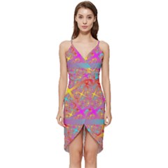 Geometric Abstract Colorful Wrap Frill Dress