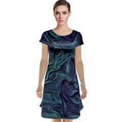 Abstract Blue Wave Texture Patten Cap Sleeve Nightdress by Pakjumat