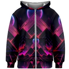 Synthwave City Retrowave Wave Kids  Zipper Hoodie Without Drawstring by Pakjumat