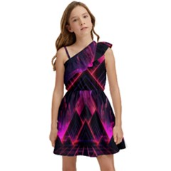 Synthwave City Retrowave Wave Kids  One Shoulder Party Dress by Pakjumat