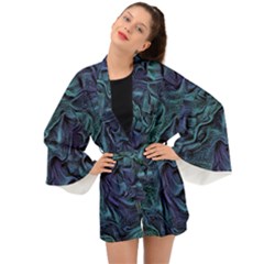 Abstract Blue Wave Texture Patten Long Sleeve Kimono by Pakjumat