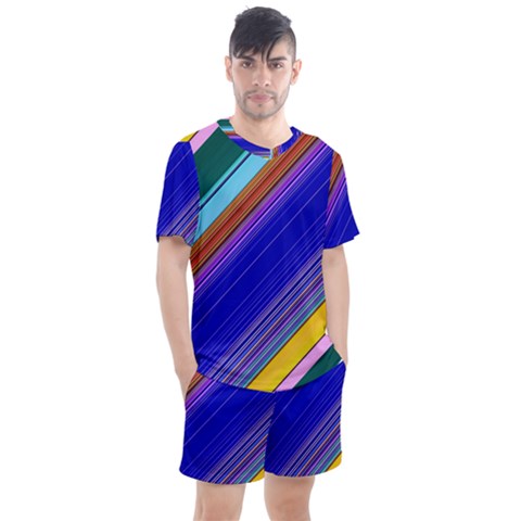 Color Lines Slanting Green Blue Men s Mesh T-shirt And Shorts Set by Pakjumat