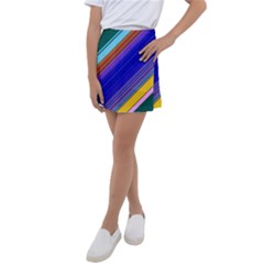 Color Lines Slanting Green Blue Kids  Tennis Skirt by Pakjumat