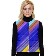 Color Lines Slanting Green Blue Women s Button Up Puffer Vest by Pakjumat