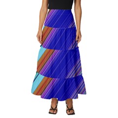 Color Lines Slanting Green Blue Tiered Ruffle Maxi Skirt by Pakjumat