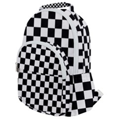 Black White Checker Pattern Checkerboard Rounded Multi Pocket Backpack by Pakjumat