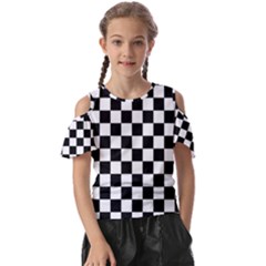 Black White Checker Pattern Checkerboard Kids  Butterfly Cutout T-shirt