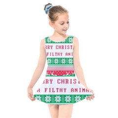 Merry Christmas Ya Filthy Animal Kids  Skater Dress Swimsuit by Pakjumat