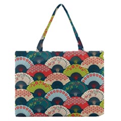 Japanese Fans Bright Pattern Zipper Medium Tote Bag by Pakjumat