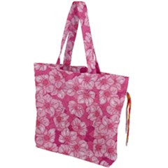 Cute Pink Sakura Flower Pattern Drawstring Tote Bag by Pakjumat