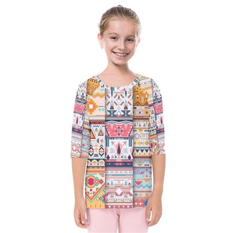 Pattern Texture Multi Colored Variation Kids  Quarter Sleeve Raglan T-shirt by Pakjumat