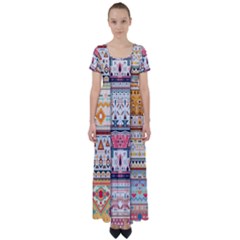 Pattern Texture Multi Colored Variation High Waist Short Sleeve Maxi Dress by Pakjumat