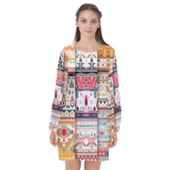 Pattern Texture Multi Colored Variation Long Sleeve Chiffon Shift Dress  by Pakjumat