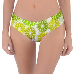 Flowers Green Texture With Pattern Leaves Shape Seamless Reversible Classic Bikini Bottoms by Pakjumat