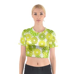 Flowers Green Texture With Pattern Leaves Shape Seamless Cotton Crop Top by Pakjumat