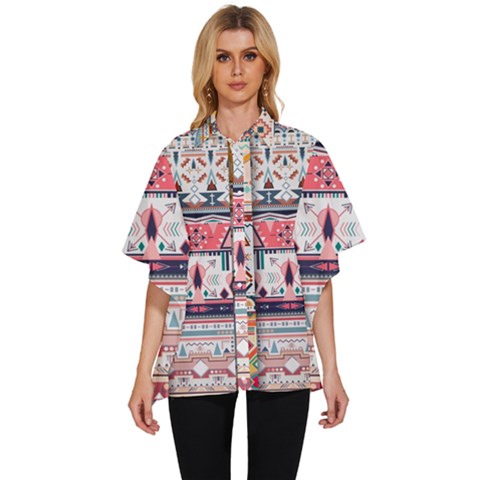 Pattern Texture Multi Colored Variation Women s Batwing Button Up Shirt by Pakjumat