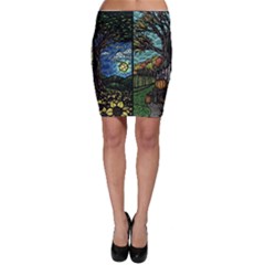 Four Assorted Illustrations Collage Winter Autumn Summer Picture Bodycon Skirt by Pakjumat