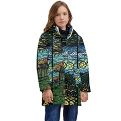 Four Assorted Illustrations Collage Winter Autumn Summer Picture Kids  Hooded Longline Puffer Jacket