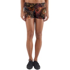 Paisley Abstract Fabric Pattern Floral Art Design Flower Yoga Shorts