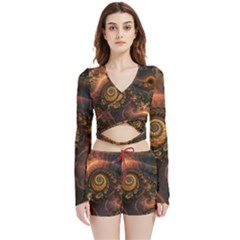 Paisley Abstract Fabric Pattern Floral Art Design Flower Velvet Wrap Crop Top And Shorts Set