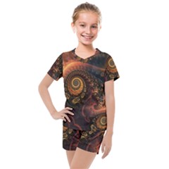 Paisley Abstract Fabric Pattern Floral Art Design Flower Kids  Mesh T-Shirt and Shorts Set