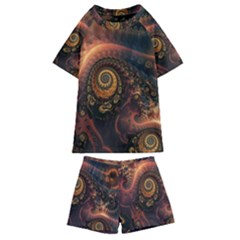 Paisley Abstract Fabric Pattern Floral Art Design Flower Kids  Swim T-shirt And Shorts Set by Pakjumat