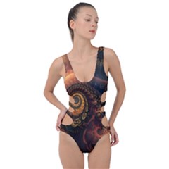 Paisley Abstract Fabric Pattern Floral Art Design Flower Side Cut Out Swimsuit by Pakjumat