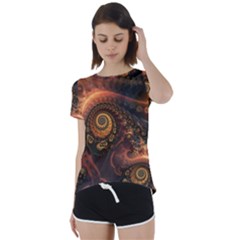 Paisley Abstract Fabric Pattern Floral Art Design Flower Short Sleeve Open Back T-shirt by Pakjumat