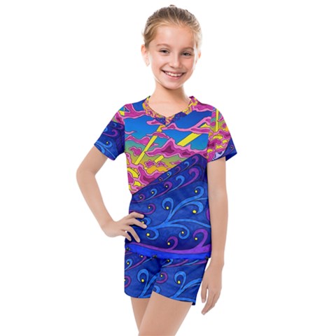 Abstract Paisley Art Pattern Design Fabric Floral Decoration Kids  Mesh T-shirt And Shorts Set by Pakjumat