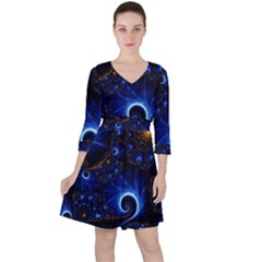 Abstract Design Art Pattern Wallpaper Shape Decoration Quarter Sleeve Ruffle Waist Dress