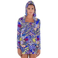 Blue Yellow Background Pattern Vector Texture Paisley Long Sleeve Hooded T-shirt