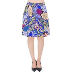 Blue Yellow Background Pattern Vector Texture Paisley Velvet High Waist Skirt by Pakjumat