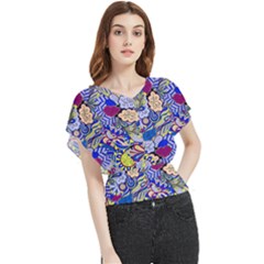 Blue Yellow Background Pattern Vector Texture Paisley Butterfly Chiffon Blouse