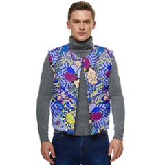 Blue Yellow Background Pattern Vector Texture Paisley Men s Button Up Puffer Vest	 by Pakjumat