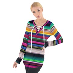 Horizontal Lines Colorful Tie Up T-shirt by Pakjumat