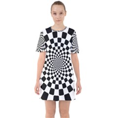 Geomtric Pattern Illusion Shapes Sixties Short Sleeve Mini Dress by Pakjumat