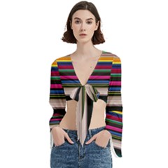 Horizontal Lines Colorful Trumpet Sleeve Cropped Top