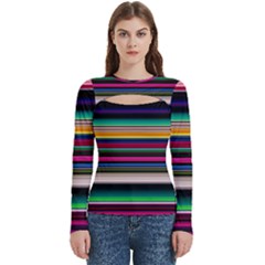 Horizontal Lines Colorful Women s Cut Out Long Sleeve T-shirt by Pakjumat